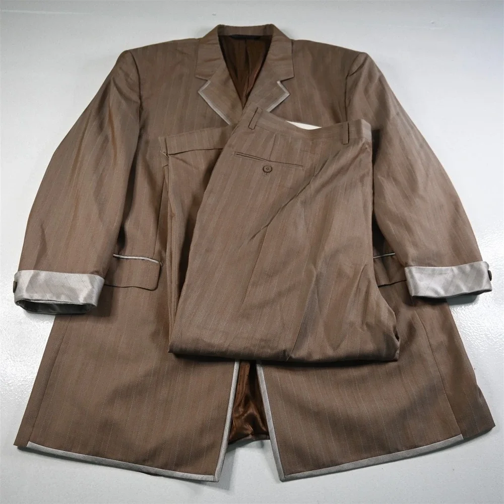 Pallini 52L 44x28 Brown Striped Boxy Baggy Mens‎ Jacket Pants Suit